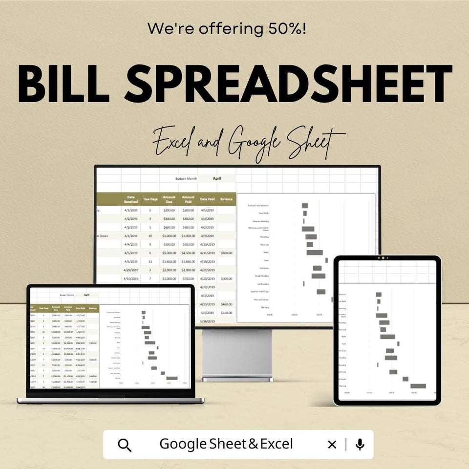 Bill Spreadsheet | Excel & Google Sheets Budget Template | Expense Tracker | Monthly Bill Organizer | Financial Planning Spreadsheet