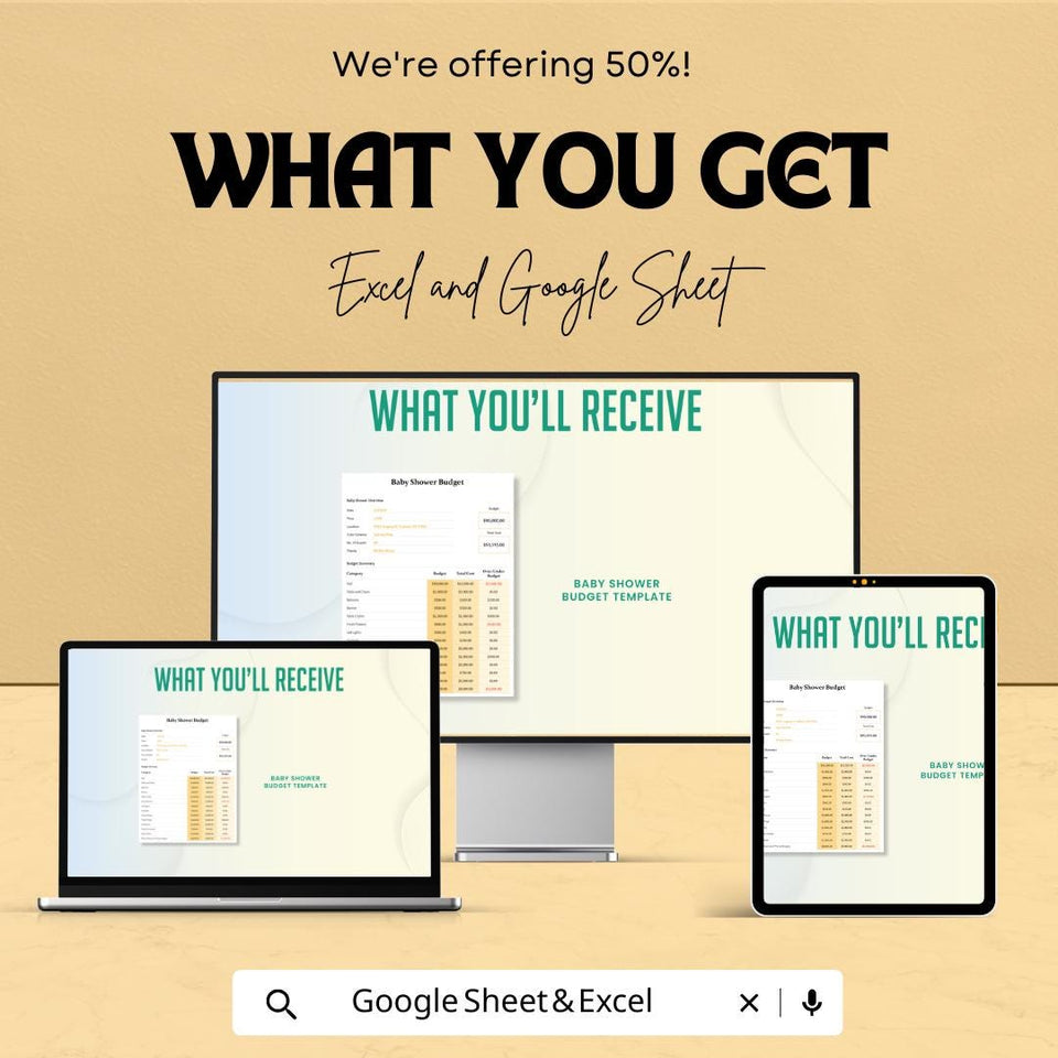 Baby Shower Budget Sheet | Excel & Google Sheets Template | Event Planner Budget Tracker | Printable Baby Shower Organizer