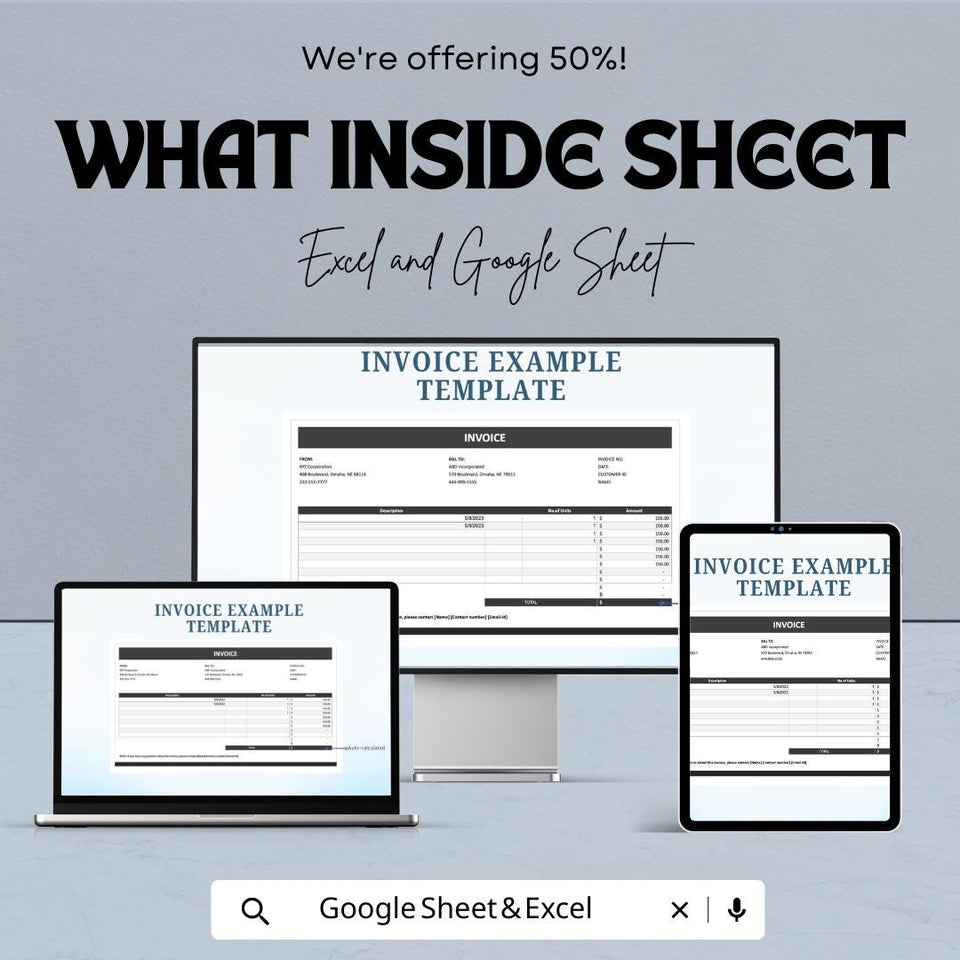 Invoice Example Sheet - Customizable Excel & Google Sheets Template for Billing, Easy to Edit, Professional Invoice Format