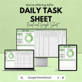 Daily Task Sheet | Excel and Google Sheets | Task Planner Template | Track Daily Tasks & Progress | To-Do List with Priority and Status |