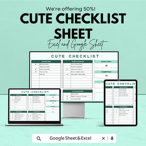 Cute Checklist Sheet | Excel and Google Sheets | Daily Task Planner | Fun & Adorable Checklist Template | Organize Your Day |