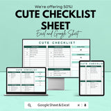Cute Checklist Sheet | Excel and Google Sheets | Daily Task Planner | Fun & Adorable Checklist Template | Organize Your Day |