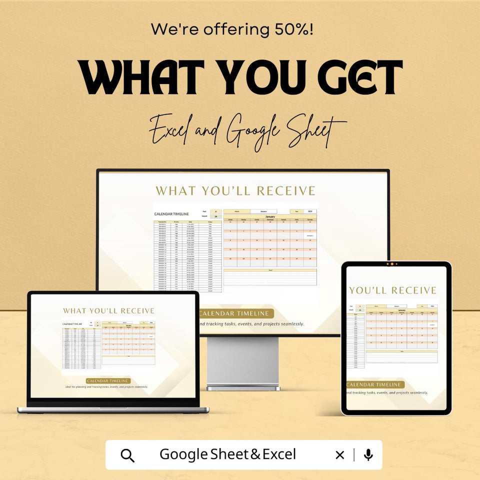 Calendar Timeline Sheet | Excel and Google Sheets | Color-Coded Timeline Template | Plan & Track Events | Customizable Monthly Calendar |