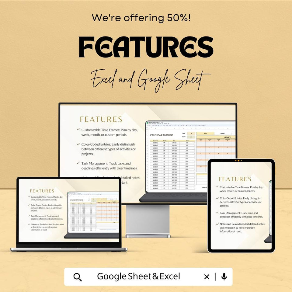 Calendar Timeline Sheet | Excel and Google Sheets | Color-Coded Timeline Template | Plan & Track Events | Customizable Monthly Calendar |