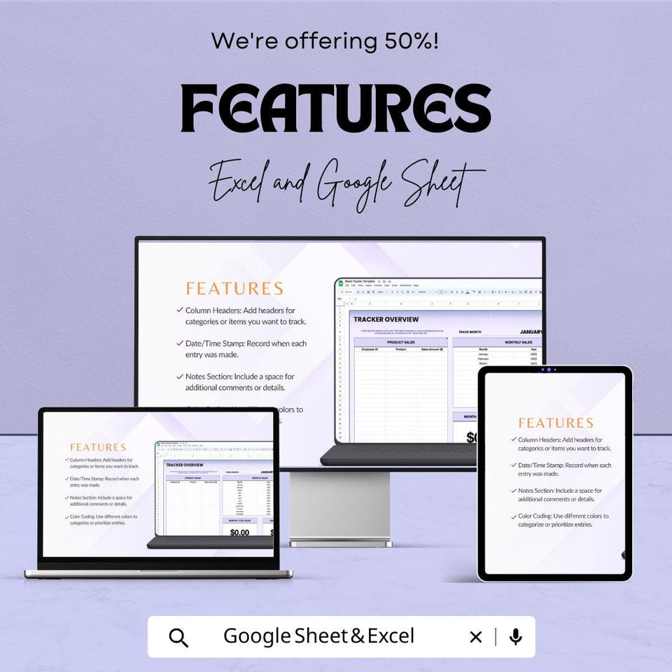 Blank Tracker Sheet | Excel and Google Sheets | Sales & Product Tracker | Monthly Overview | Customizable Template | Instant Download