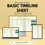 Basic Timeline Sheet | Excel and Google Sheets | Project Planner Template | Track Tasks & Deadlines | Customizable Timeline |
