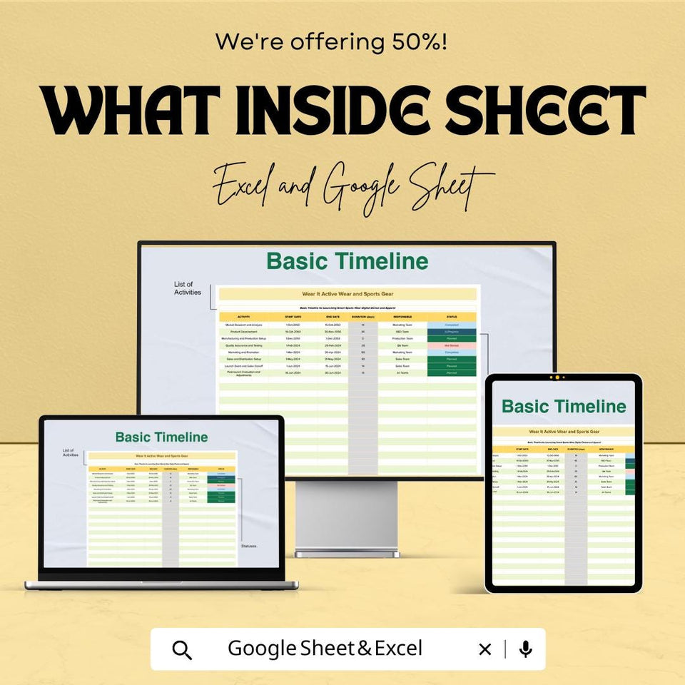 Basic Timeline Sheet | Excel and Google Sheets | Project Planner Template | Track Tasks & Deadlines | Customizable Timeline |