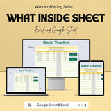 Basic Timeline Sheet | Excel and Google Sheets | Project Planner Template | Track Tasks & Deadlines | Customizable Timeline |