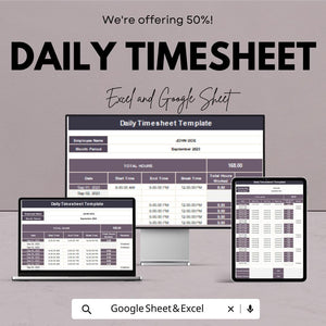 Daily Timesheet Template | Excel & Google Sheets | Employee Time Tracker | Work Hours Log | Instant Download