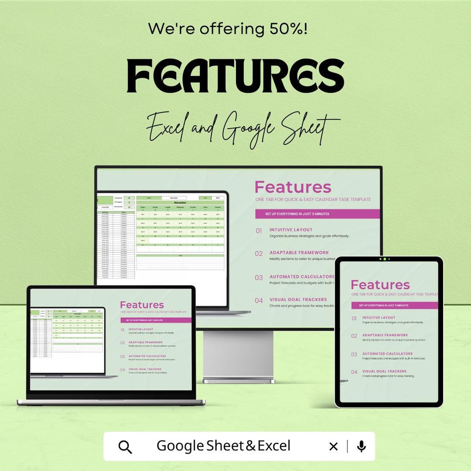 Calendar Task Sheet Template | Google Sheet and Excel | Easy Task Management | Project Planning & Scheduling | Instant Download
