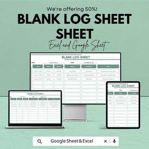 Blank Log Sheet Template | Excel and Google Sheet | Time Tracker for Meetings & Activities | Easy to Use | Instant Download