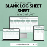 Blank Log Sheet Template | Excel and Google Sheet | Time Tracker for Meetings & Activities | Easy to Use | Instant Download