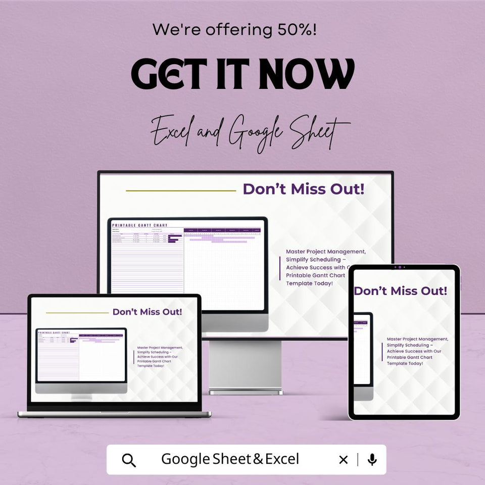 Printable Gantt Chart Sheet - Excel and Google Sheets Project Planner Template - Task Management, Scheduling & Project Tracking Tool