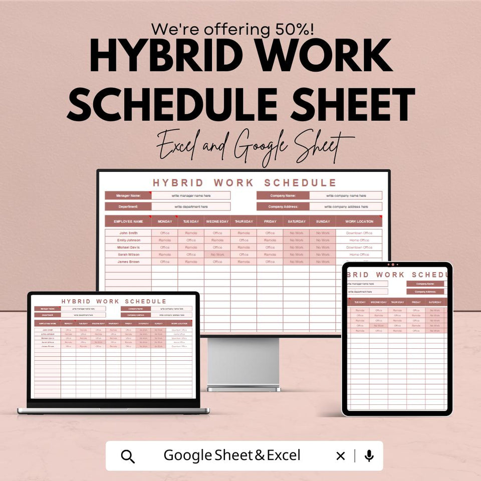Hybrid Work Schedule Template - Excel and Google Sheets | Employee Scheduling & Work Location Planner