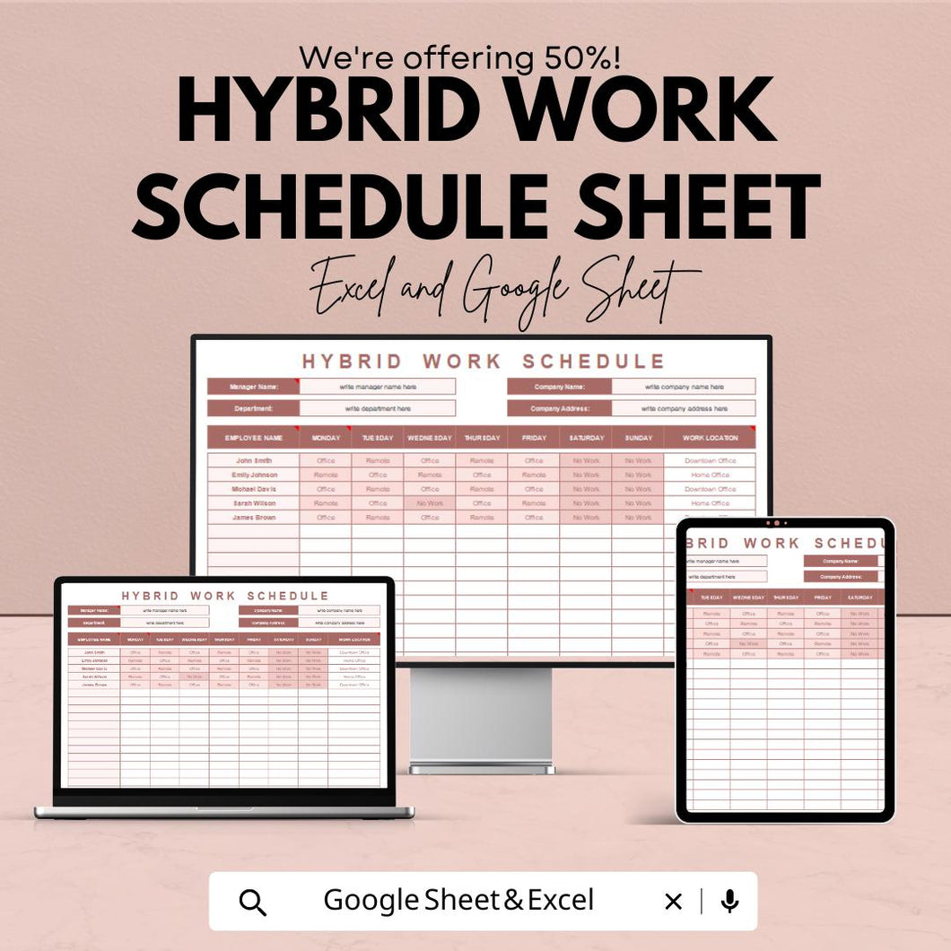 Hybrid Work Schedule Template - Excel and Google Sheets | Employee Scheduling & Work Location Planner