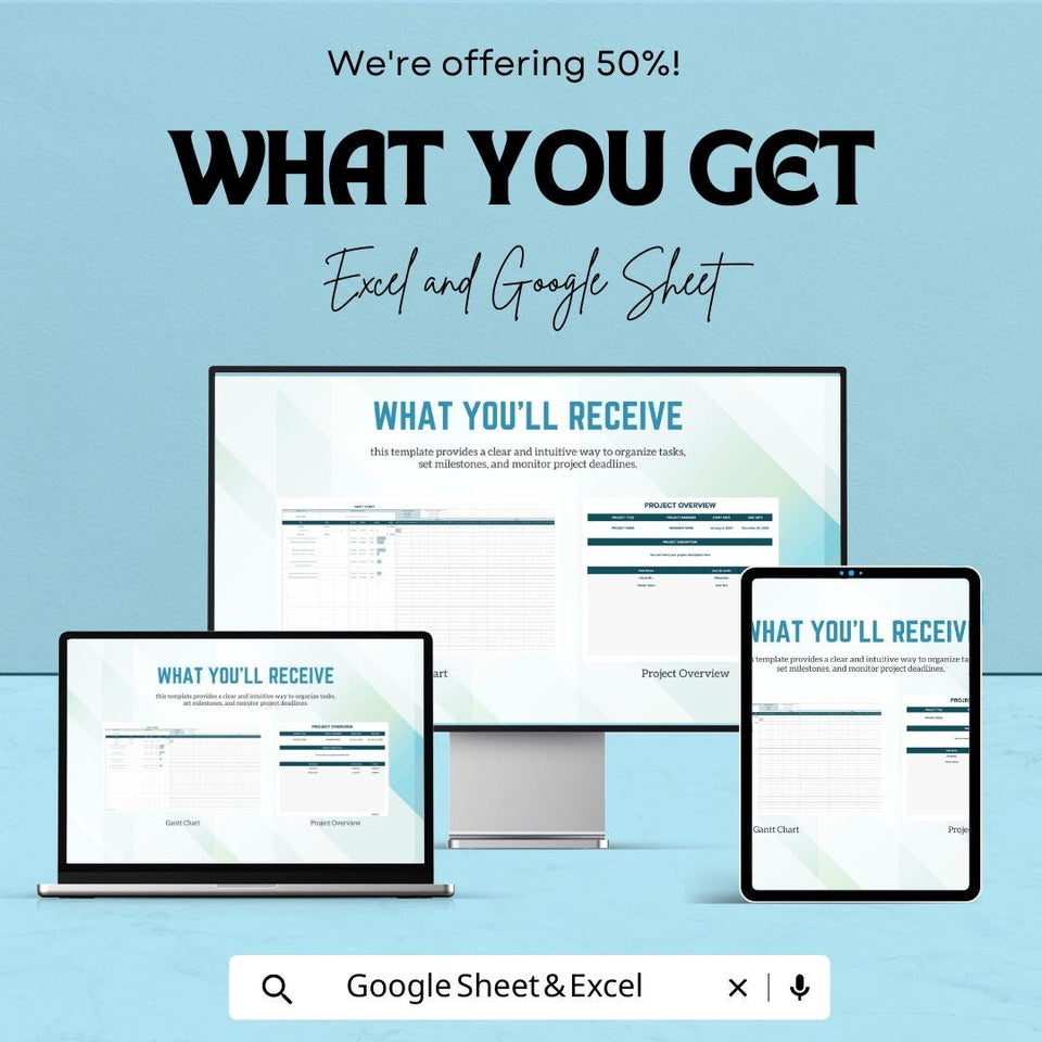 Gantt Chart Template - Excel and Google Sheets | Project Management Tool | Task Tracker & Milestone Planner