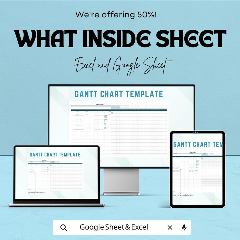 Gantt Chart Template - Excel and Google Sheets | Project Management Tool | Task Tracker & Milestone Planner