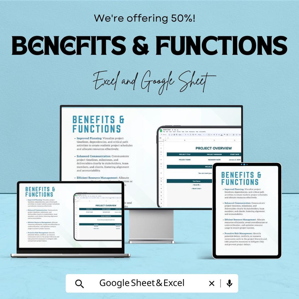 Gantt Chart Template - Excel and Google Sheets | Project Management Tool | Task Tracker & Milestone Planner