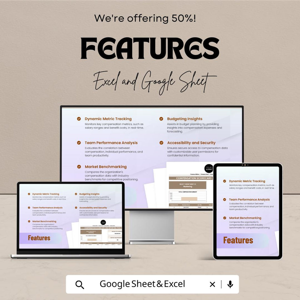 Compensation Scorecard and Reporting Tool HR Sheet - Excel & Google Sheets Template, Employee Compensation Tracker,