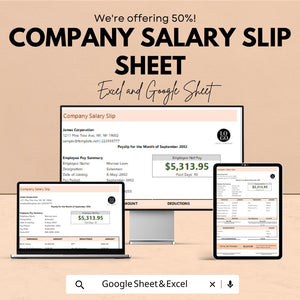 Company Salary Slip Sheet - Excel & Google Sheets Template, Payroll Tracker, Employee Payslip Generator, Instant Download