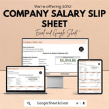 Company Salary Slip Sheet - Excel & Google Sheets Template, Payroll Tracker, Employee Payslip Generator, Instant Download