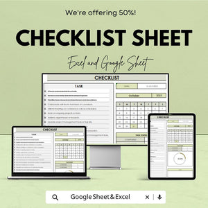 Checklist Sheet - Task Management Template for Excel & Google Sheets, Customizable To-Do List, Productivity Tracker, Instant Download