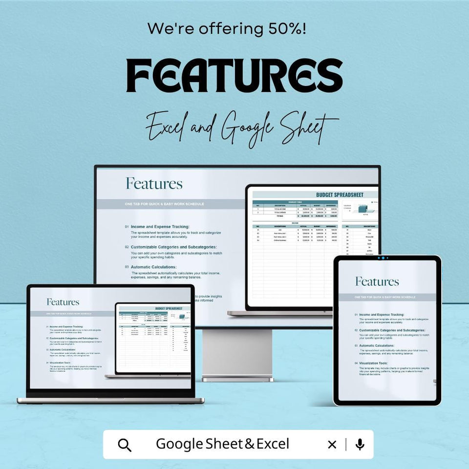 Budget Spreadsheet - Excel  and Google Sheets Template, Personal Finance Tracker, Expense & Income Budget Planner, Instant Download