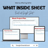 Blank Project Plan Sheet - Excel and Google Sheets, Customizable Project Management Template, Task Tracker & Planner,