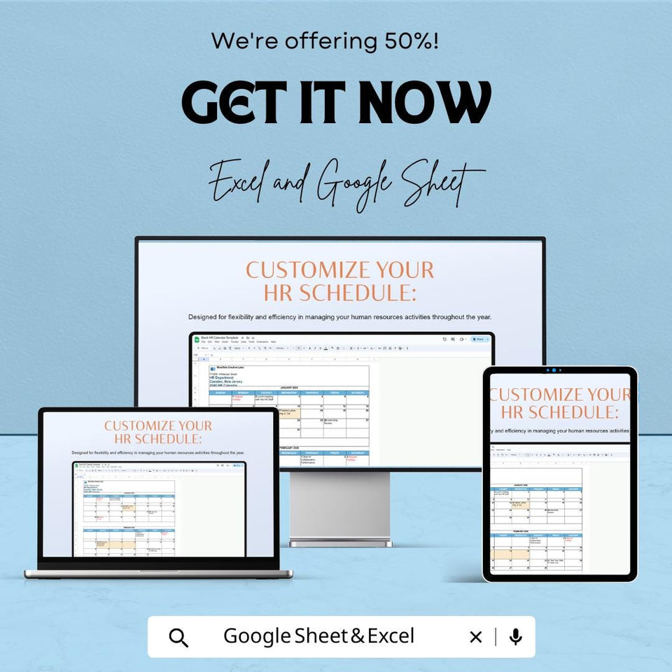 Blank HR Calendar Sheet - Excel & Google Sheet, Customizable Employee Schedule Template, HR Management Calendar