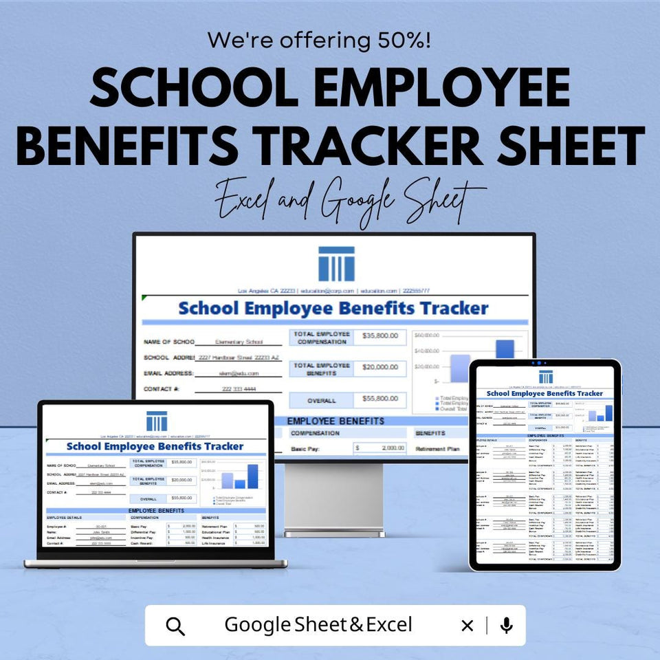 School Employee Benefits Tracker Sheet | Excel & Google Sheets Template for Tracking Employee Benefits