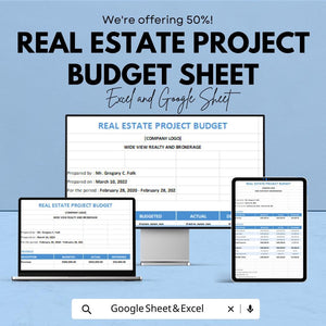 Real Estate Project Budget Sheet | Excel and Google Sheets | Property Development Budget Planner | Investment & Renovation Cost Tracker