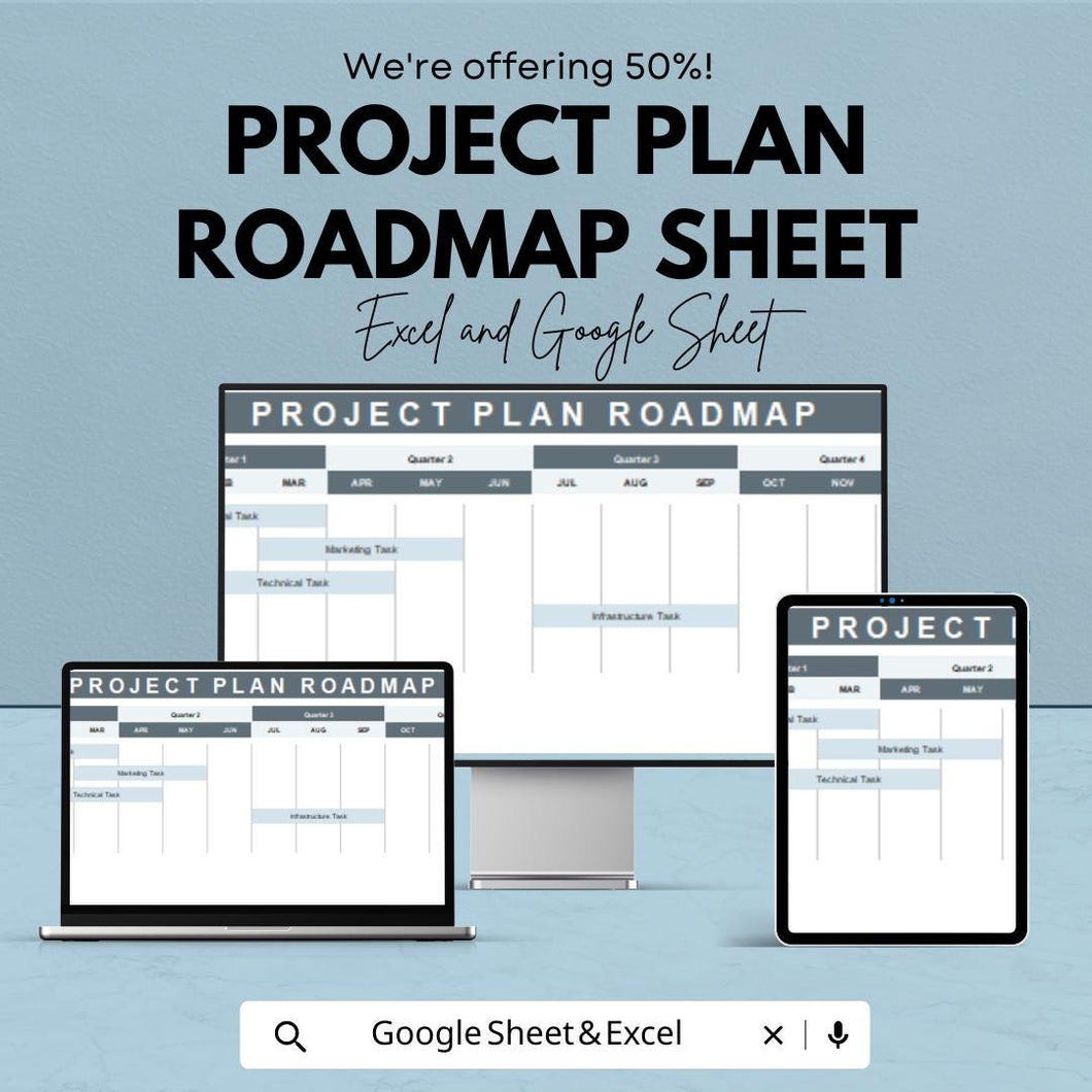 Project Plan Roadmap Sheet | Google Sheets | Task Management | Customizable Project Planner | Roadmap for Team & Resource Allocation