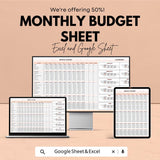 Monthly Budget Sheet - Excel & Google Sheet Template for Personal Finance, Expense Tracker, Budget Planner, Financial Management Tool