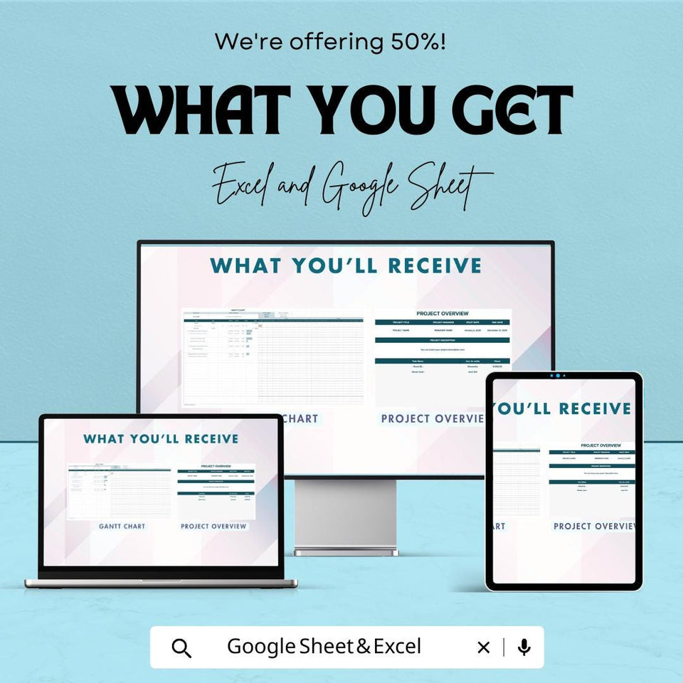 Gantt Chart Sheet | Excel and Google Sheets | Project Management Template | Timeline & Task Tracker