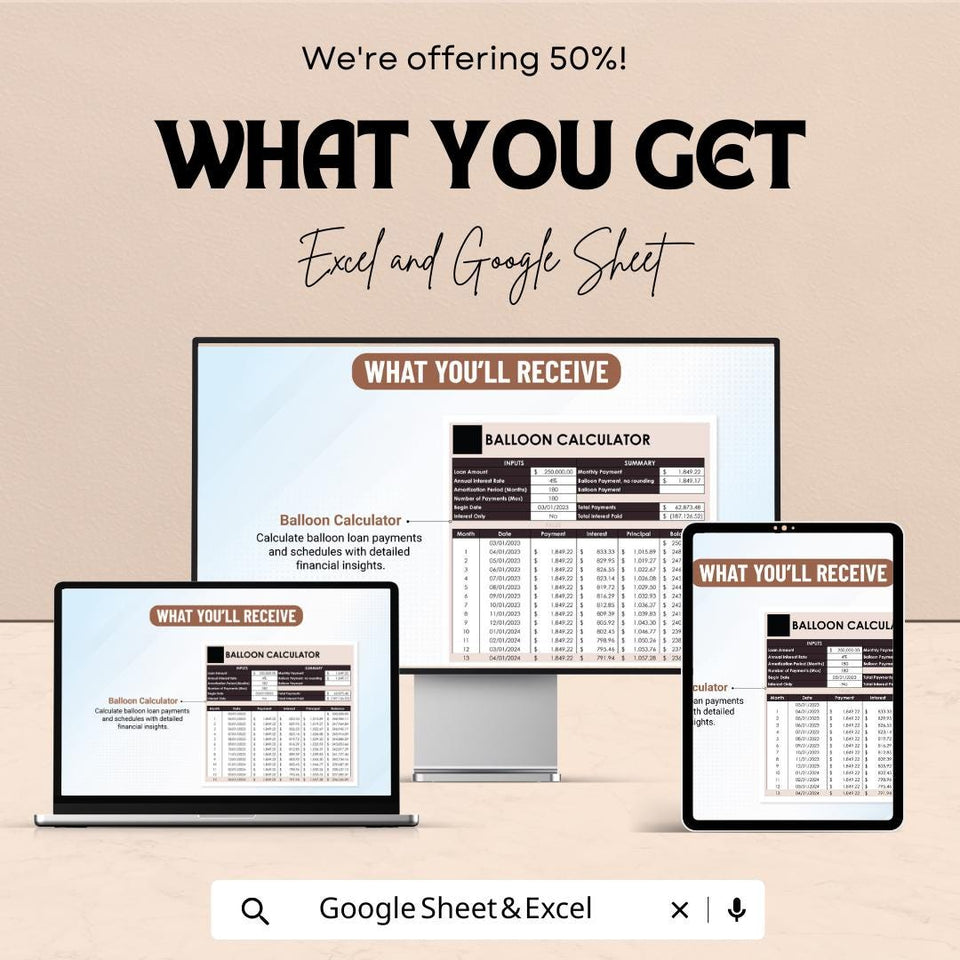 Balloon Loan Calculator Sheet | Excel and Google Sheets | Loan Payment Schedule & Financial Planning Template | Loan Interest Calculator