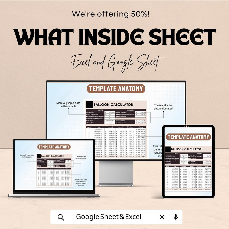 Balloon Loan Calculator Sheet | Excel and Google Sheets | Loan Payment Schedule & Financial Planning Template | Loan Interest Calculator