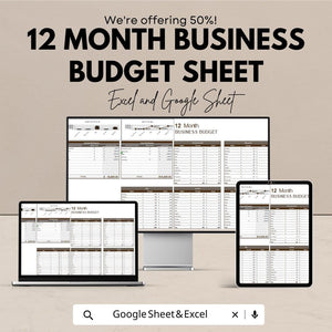 12 Month Business Budget Sheet | Excel and Google Sheets | Budget Planning & Expense Tracking Template | Finance Management Tool