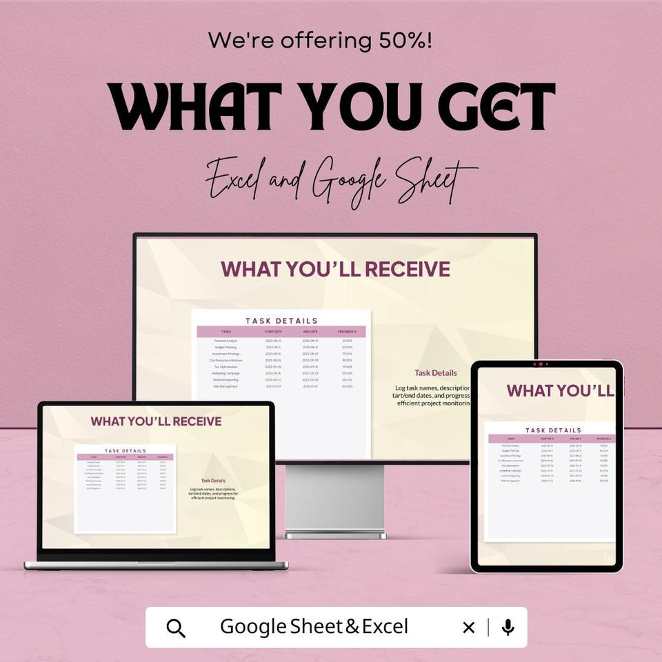 Minimalist Gantt Chart Template - Excel & Google Sheets - Project Management Schedule - Customizable Timeline - Task Tracker