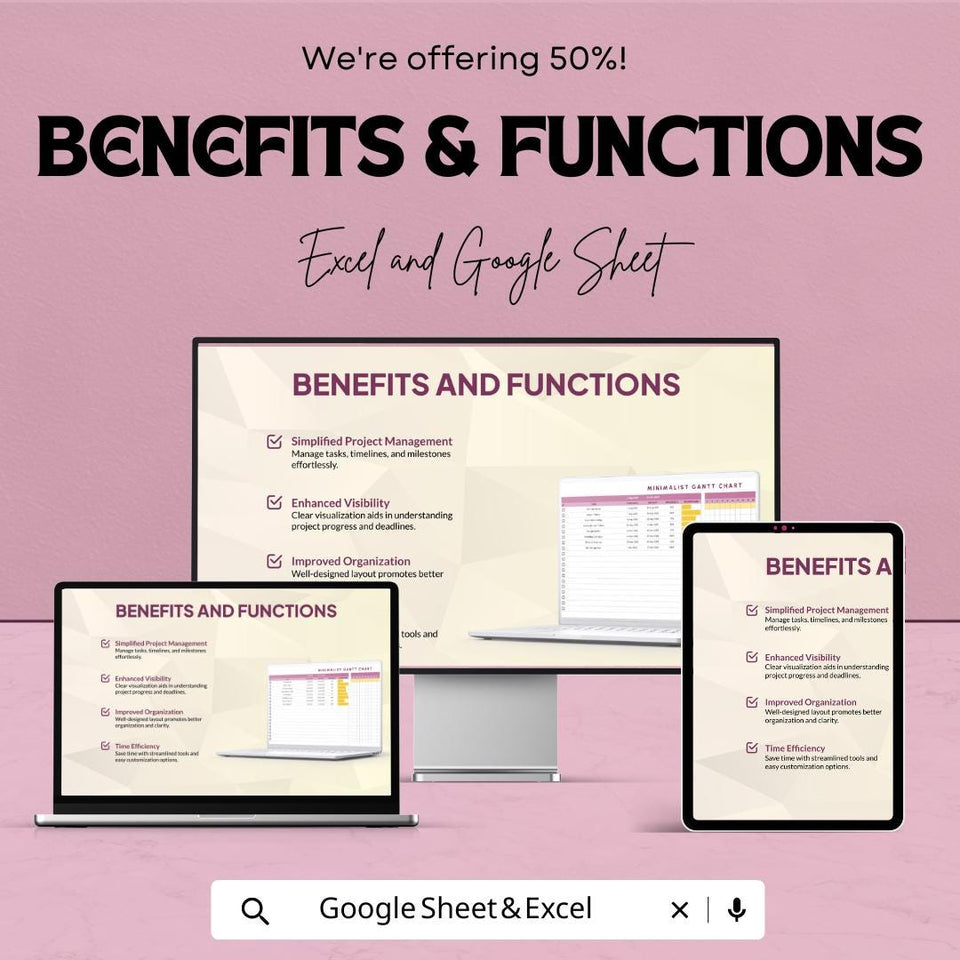 Minimalist Gantt Chart Template - Excel & Google Sheets - Project Management Schedule - Customizable Timeline - Task Tracker