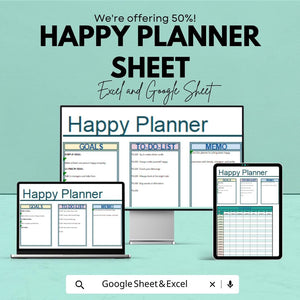 Happy Planner Sheet - Excel and Google Sheets Template for Daily Planning, Goal Setting & Habit Tracking