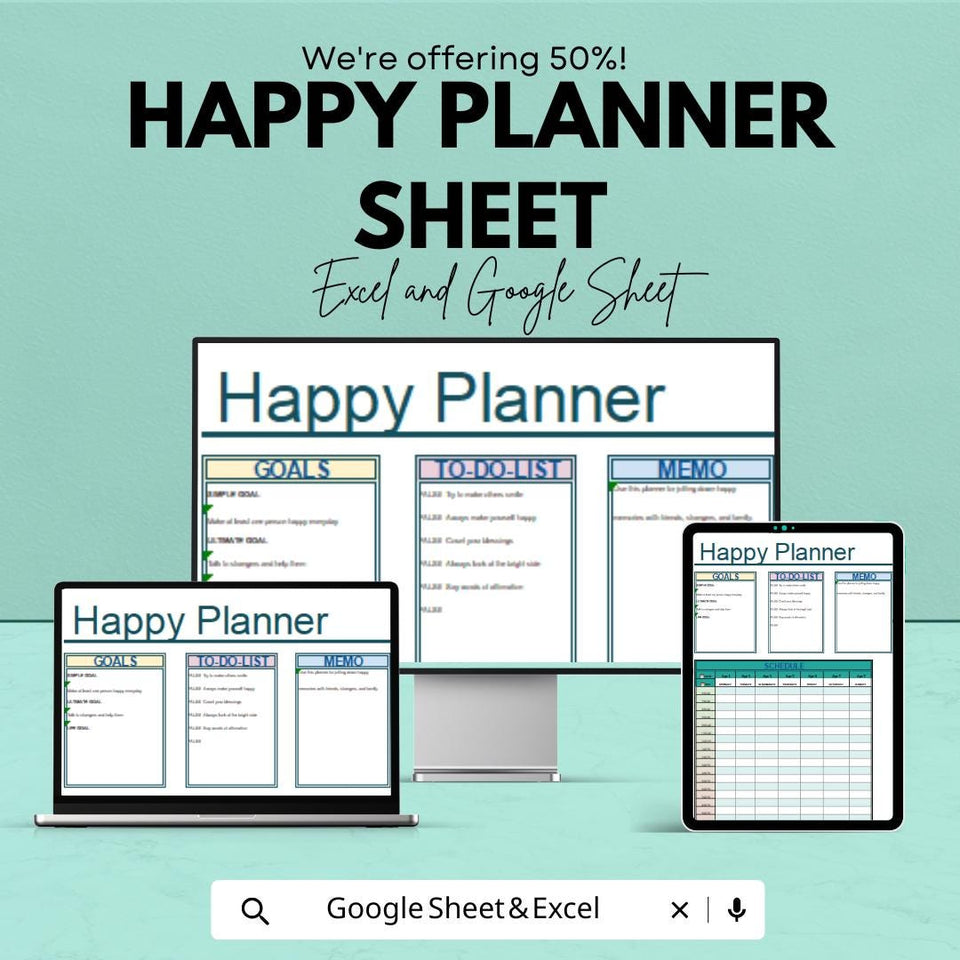 Happy Planner Sheet - Excel and Google Sheets Template for Daily Planning, Goal Setting & Habit Tracking