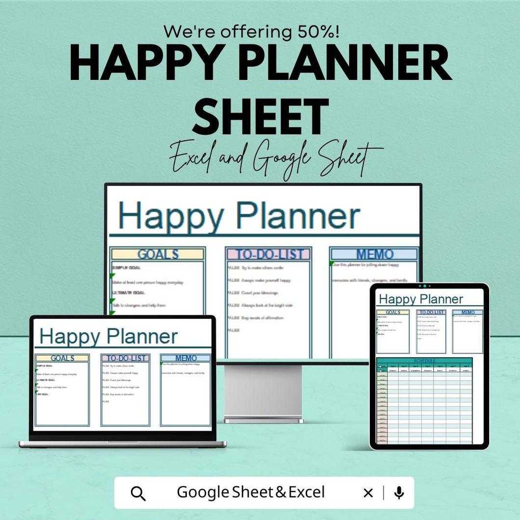 Happy Planner Sheet - Excel and Google Sheets Template for Daily Planning, Goal Setting & Habit Tracking
