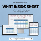 Blank Preventive Maintenance Checklist Sheet for Excel & Google Sheets | Task Management Template | Preventive Maintenance Planner |