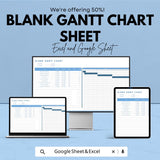 Blank Gantt Chart Template - Excel and Google Sheets | Project Management Planner | Task Scheduling & Progress Tracking