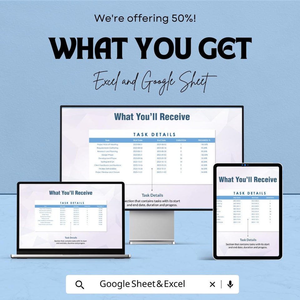 Blank Gantt Chart Template - Excel and Google Sheets | Project Management Planner | Task Scheduling & Progress Tracking