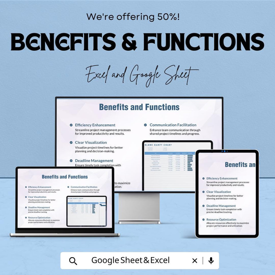 Blank Gantt Chart Template - Excel and Google Sheets | Project Management Planner | Task Scheduling & Progress Tracking