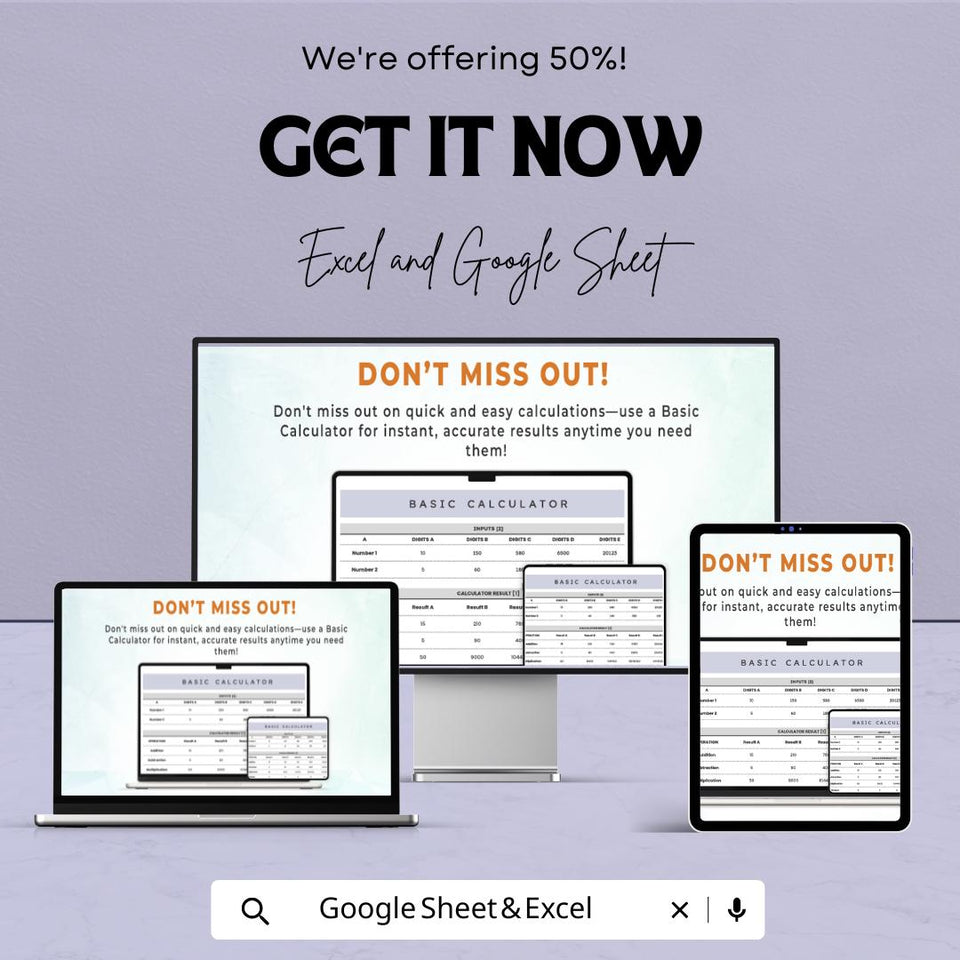 Basic Calculator Sheet for Excel and Google Sheets | Financial & Math Calculation Template | Instant Download