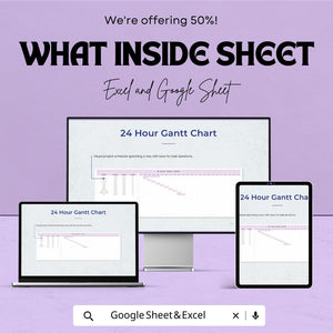 24 Hour Gantt Chart Sheet for Excel & Google Sheets | Project Planner | Time Management Template | Instant Download