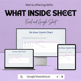 24 Hour Gantt Chart Sheet for Excel & Google Sheets | Project Planner | Time Management Template | Instant Download