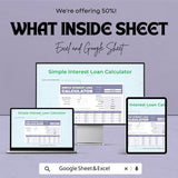 Simple Interest Loan Calculator Sheet | Excel and Google Sheet | Financial Planning Template | Budget & Loan Management | Easy-to-Use